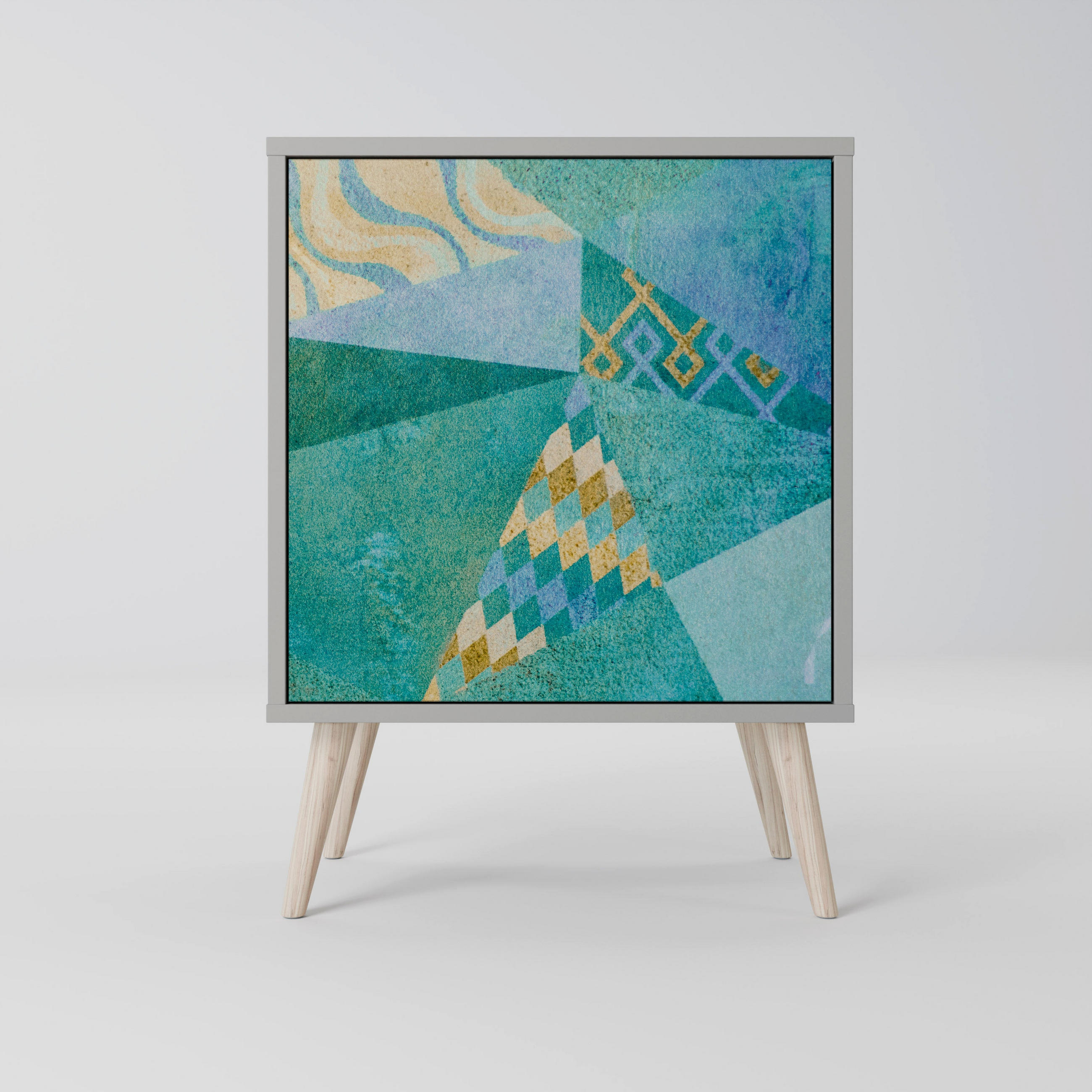 SIDEBOARD SPECTRUM SPLENDOR, Grau, 57,5x42x77,5 cm, Schräge Buchenholzfüße - Buchefarben/Multicolor, Holzwerkstoff/Buchenholz (57.5/77.5/42cm) - SpaceRebels