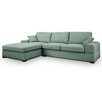 SOFA petrol Strukturstoff 308 cm, Ecksofa 5-Sitzer, L-Sofa Ottomane links - Petrol/Schwarz, Holz/Textil (308/186cm) - Inn.Furn