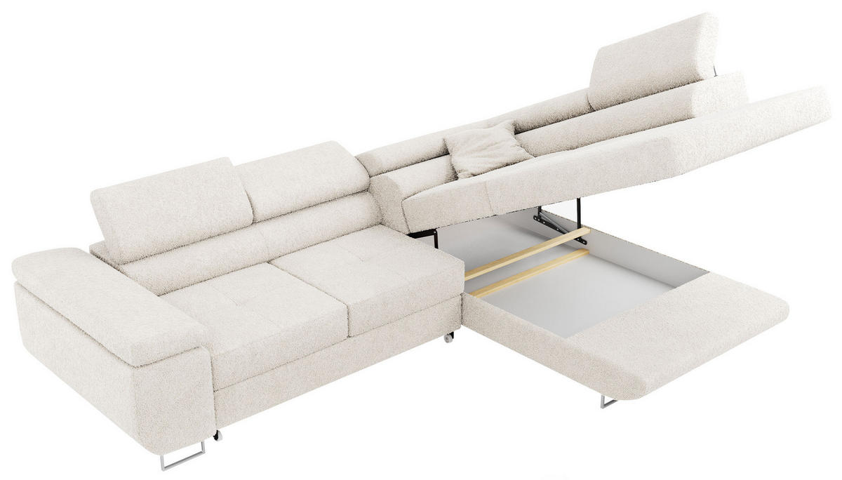 ROHOVÁ SEDAČKA GUSTAW L - Bílá Bouclé - Pravá Strana - bílá/stříbrná, kov/textil (205/275cm) - MKS