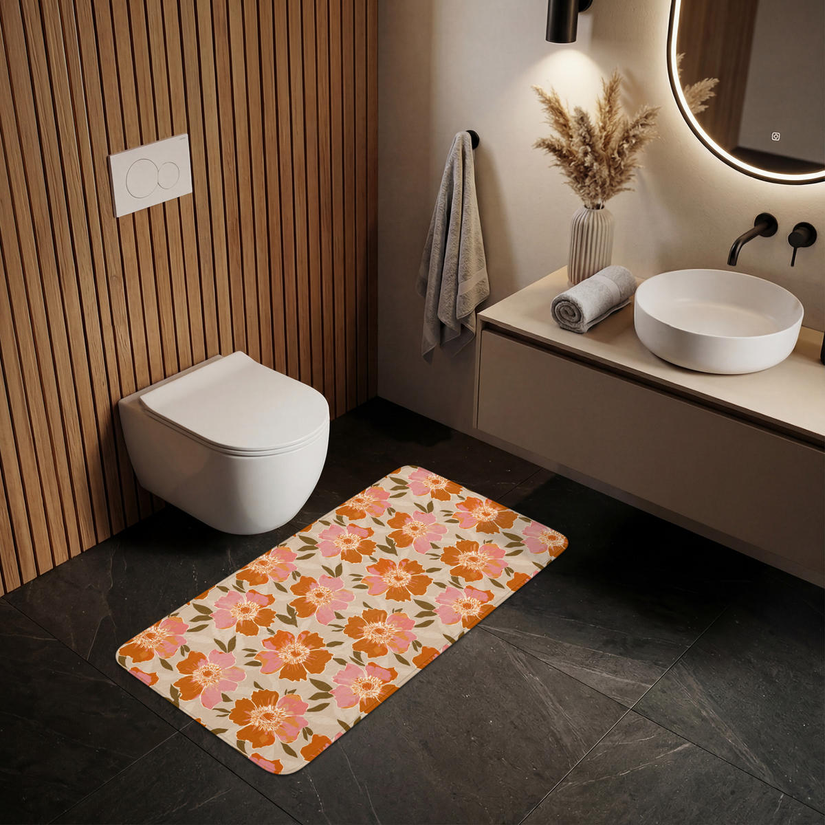WC-VORLEGER Blumen - Motiv - Retro WC Teppich 120x60 cm - Multicolor, Kunststoff/Textil (120/1cm) - OnlyWow