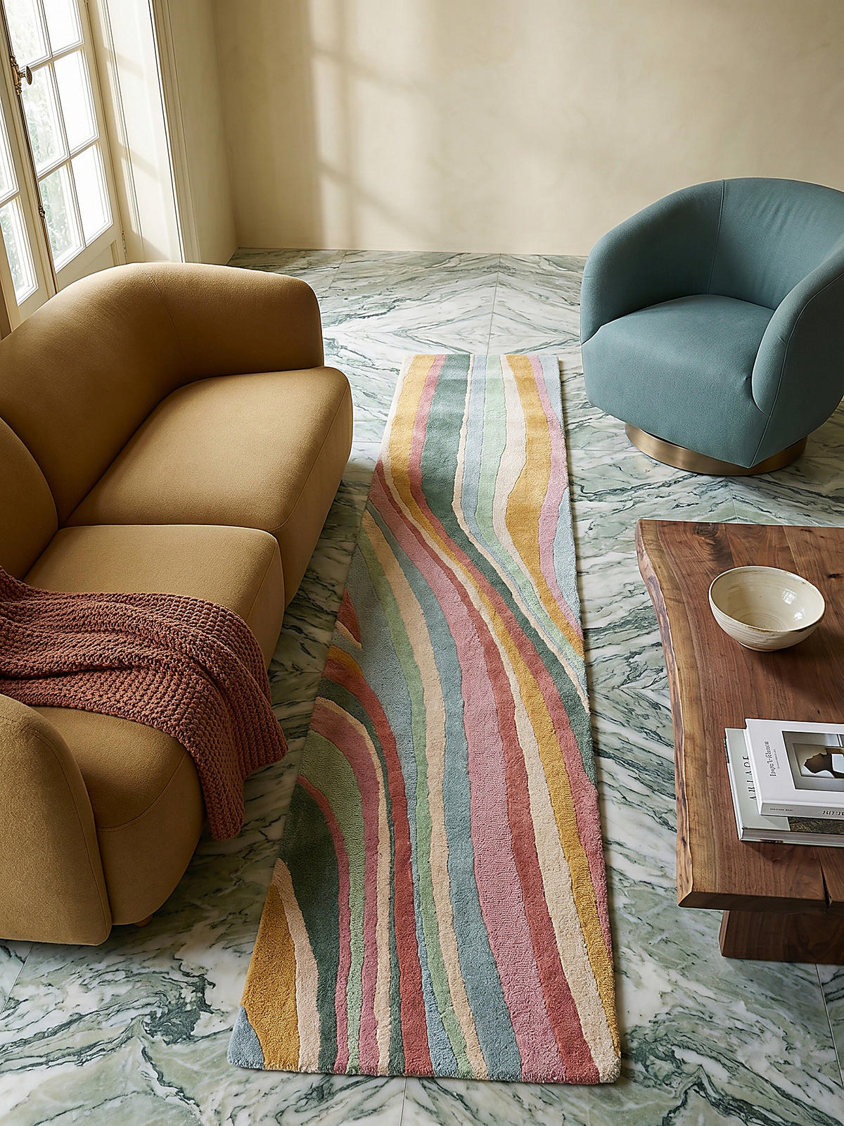 WOLLTEPPICH DERWENT, abstrakt, Grün-Bunt, 60 x 230 cm - Multicolor, Textil (60/230cm) - KADIMA DESIGN