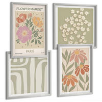 BILDER SET 4er Set - 50x50 cm & 40x60 cm Silberner Rahmen - Botanische Motive, Pariser Minimalismus - Silberfarben, Kunststoff (50/50cm) - TULUP