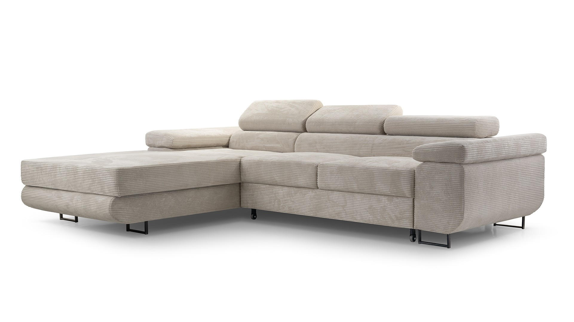 ECKSOFA GIULIO Beige Velours-Stoff mit Schlaffunktion - Beige, Holz (280/203cm) - MASSENO