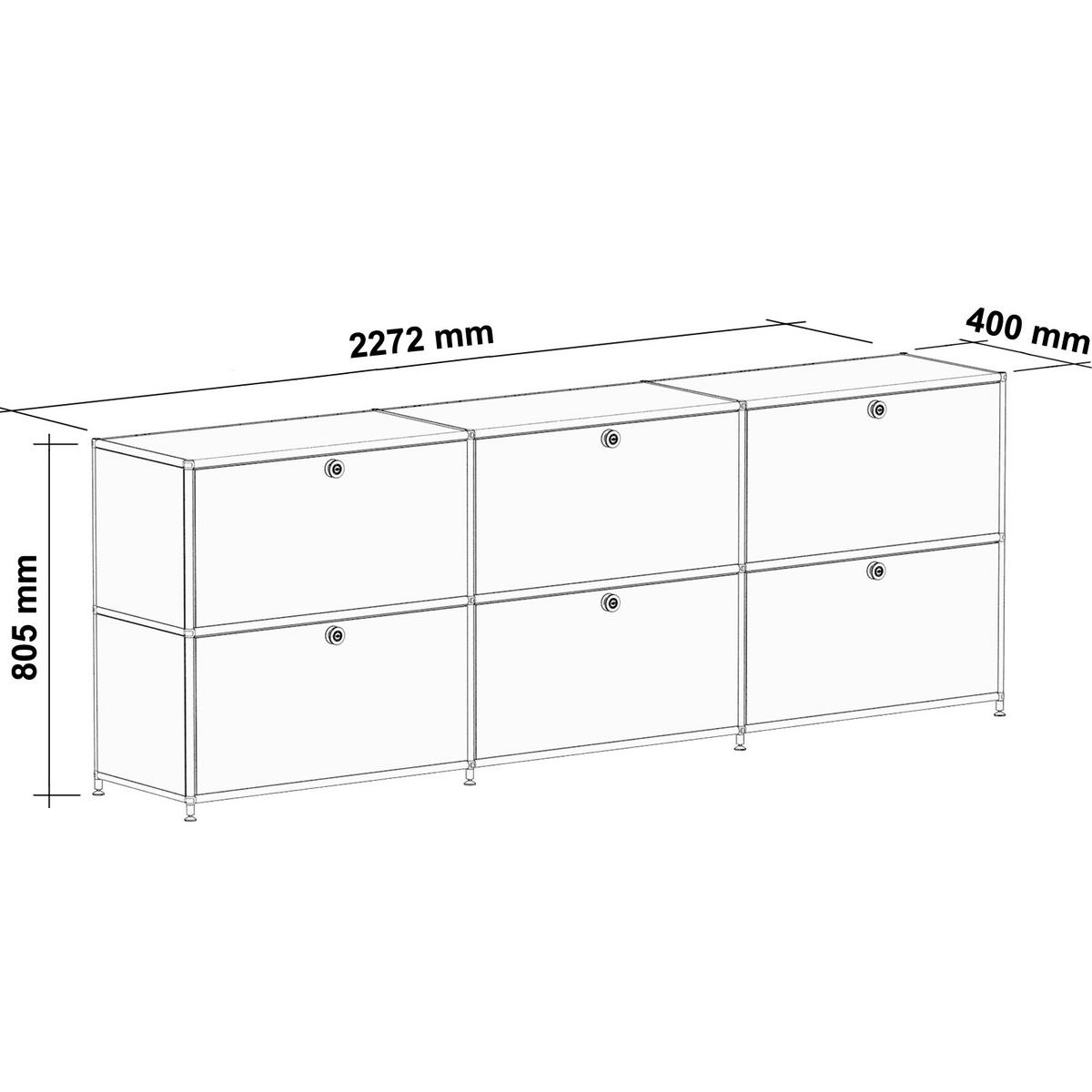 AKTENSCHRANK, 6 Klappen & Schloss, Breite 227 cm, Graphitschwarz - Chromfarben/Silberfarben, Metall (40/80.5/227.2cm) - Versee