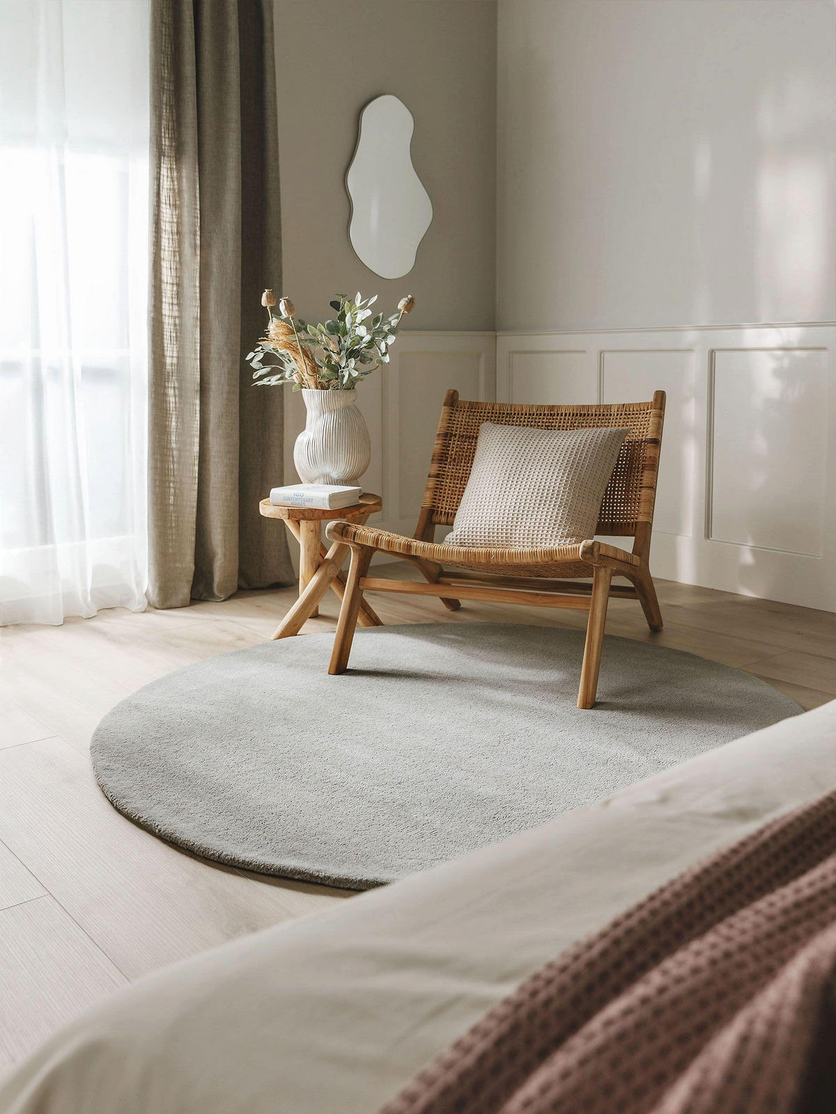 WOLLTEPPICH Bent Grau ø 200 cm rund - Grau, Textil (200/200cm) - benuta Nest