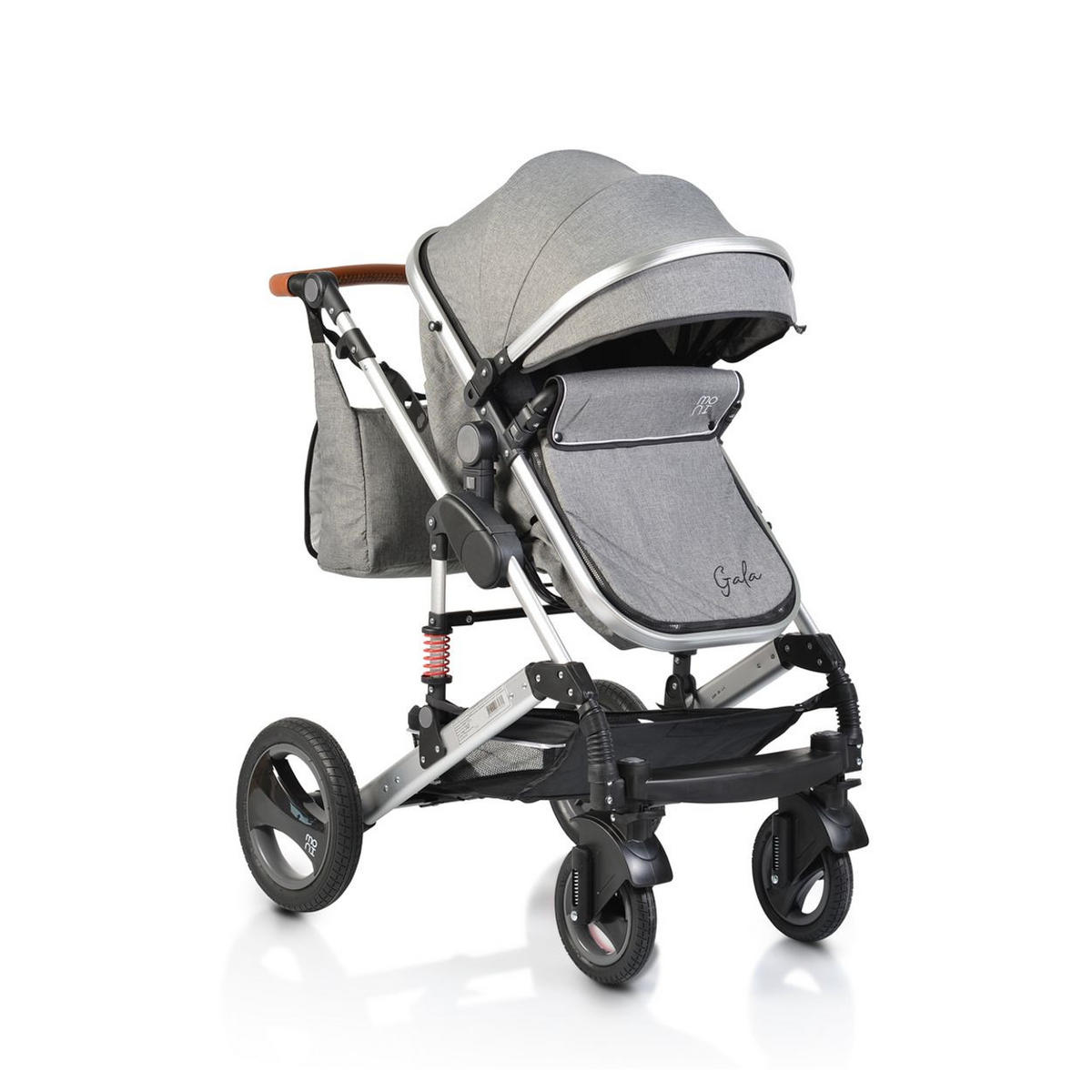 KINDERWAGEN Gala dunkelgrau Tragetasche Sportsitz umbaubar Wickeltasche Sitz umkehrbar - Silberfarben, Metall (95/70/110cm) - Moni