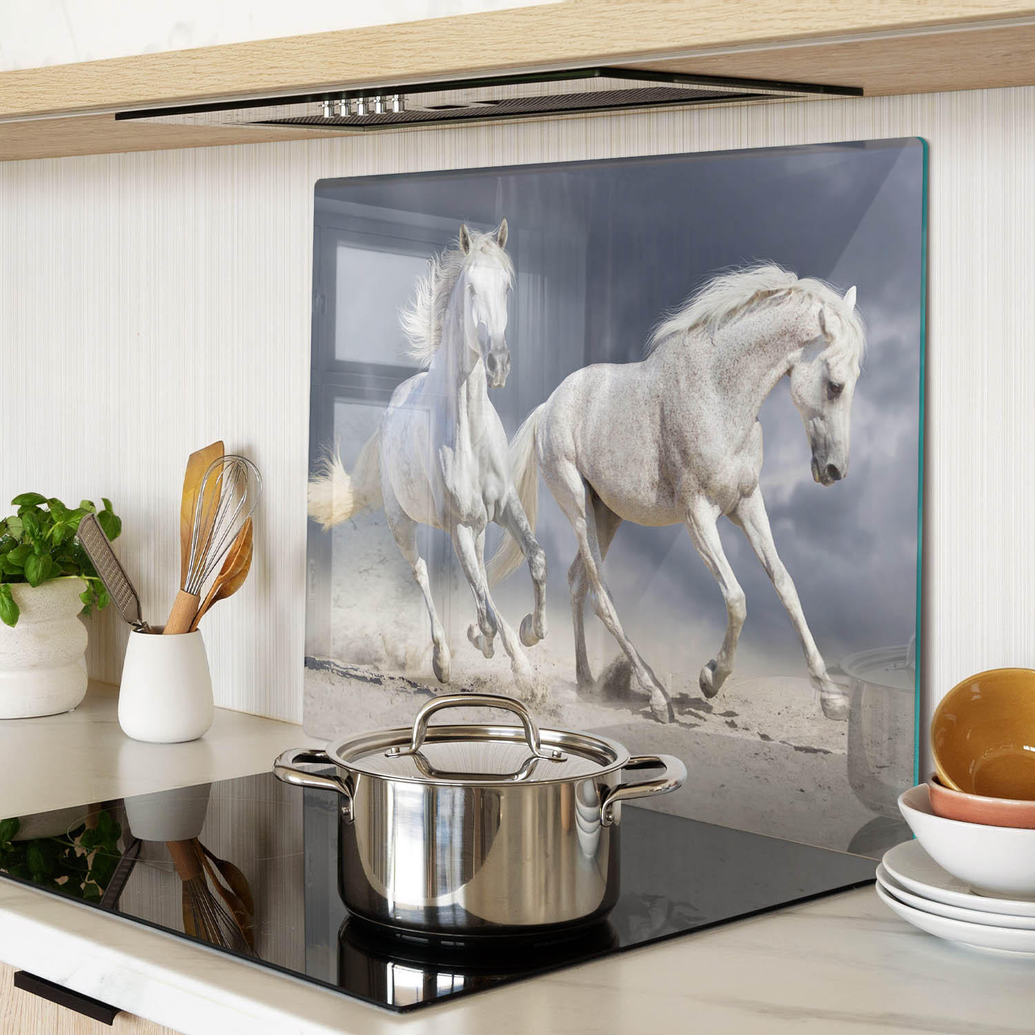 GLASPLATTE 60x52 cm Strandpferde - Creme, Glas (60/52cm) - TULUP