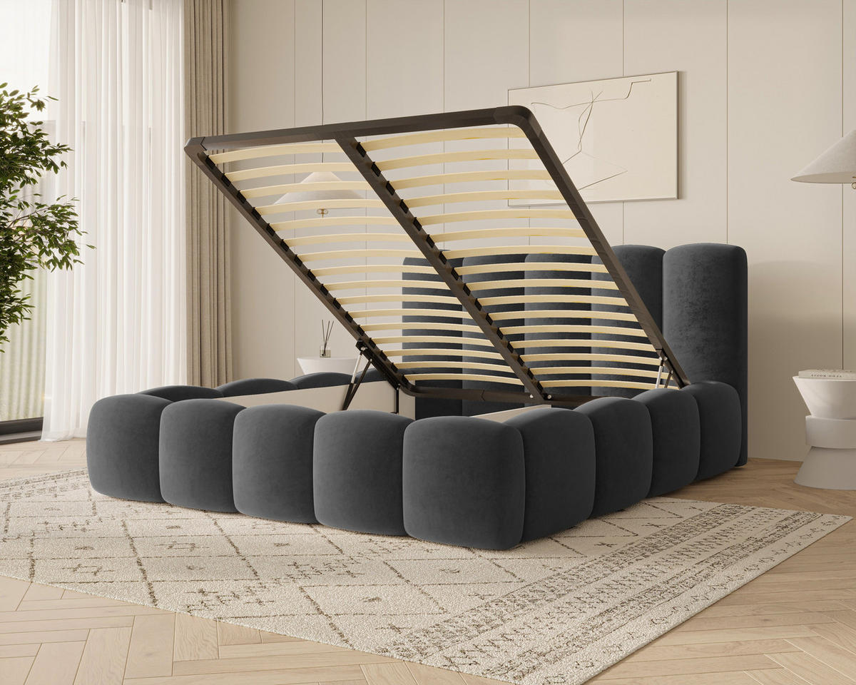 POLSTERBETT 18 - 140x200 cm – Riviera – Gepolstertes Bett mit Metall-Lattenrost - Dunkelgrau, Holz (140/200cm) - ROYAL24_MARKT