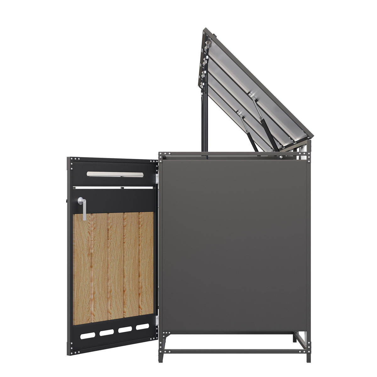 MÜLLTONNENBOX 4er Holzoptik hydraulisch abschließbar - Schwarz, Metall (79/116/262cm) - FLIEKS