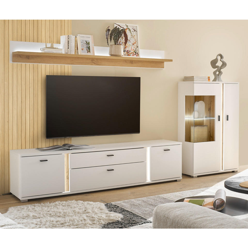 Thumbnail - Furn.Design Wohnwand, Weiß, Eiche Wotan, Metall, Nachbildung, 290x170x42 cm, Wohnzimmer, Wohnwände, Anbauwände