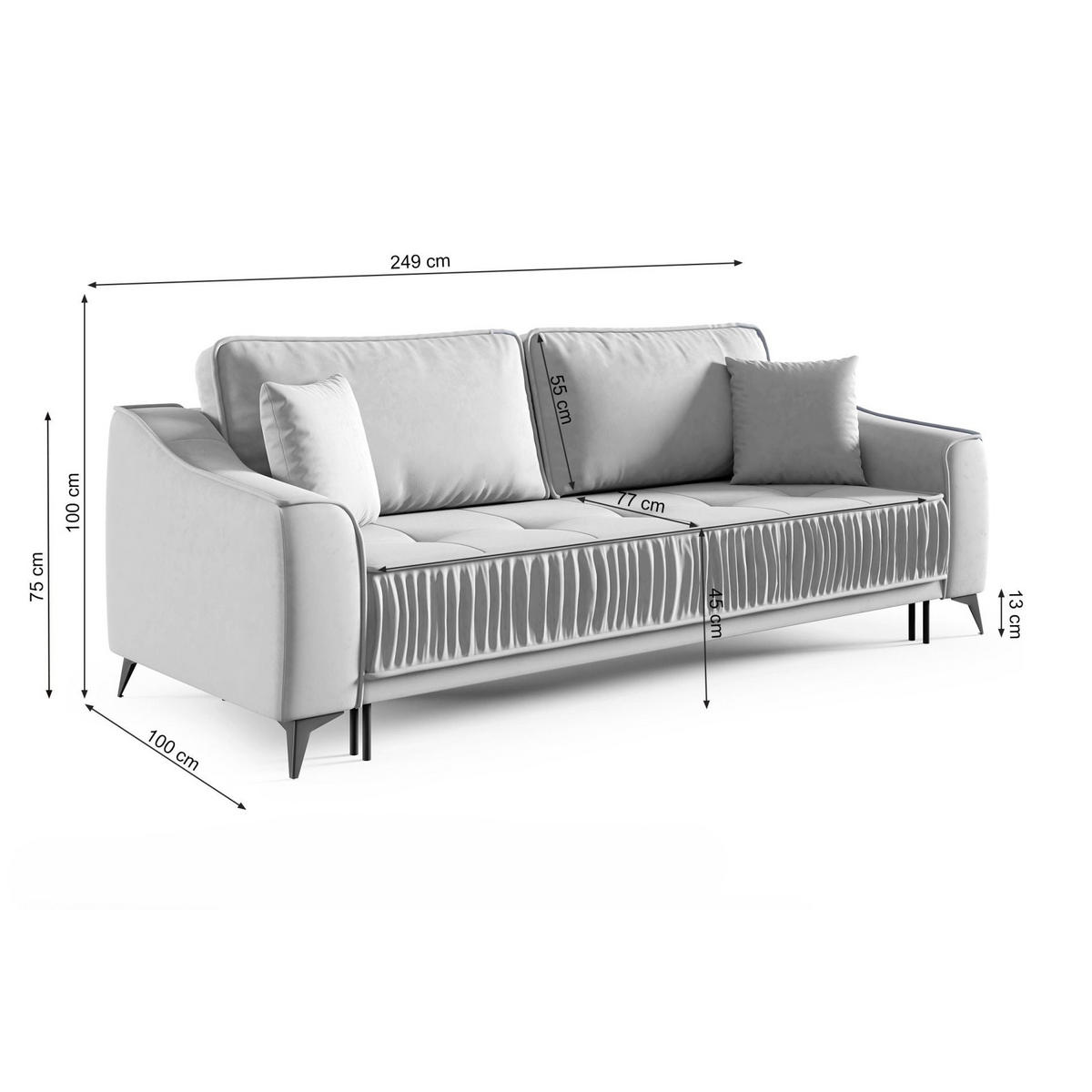 3-SITZER SCHLAFSOFA Louisos Samt Hellbeige - Ecru/Schwarz, Textil/Metall (249/100/100cm) - Selsey