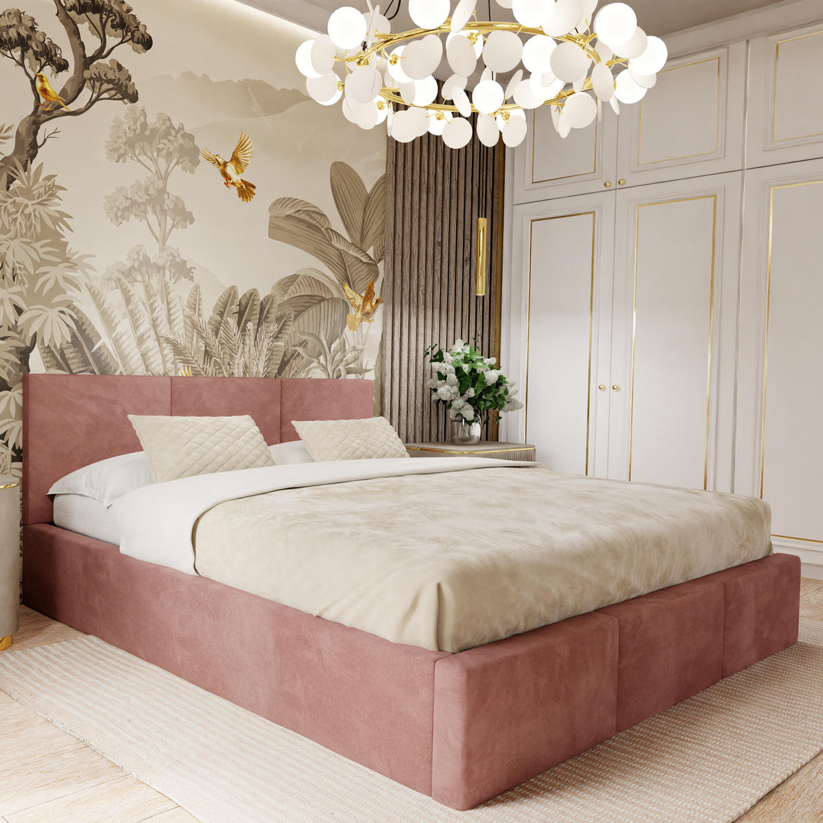 POLSTERBETT mit Stauraum Altrosa 120x200cm Kopfteil 88cm - Altrosa, Holzwerkstoff/Textil (120/200cm) - Muralo
