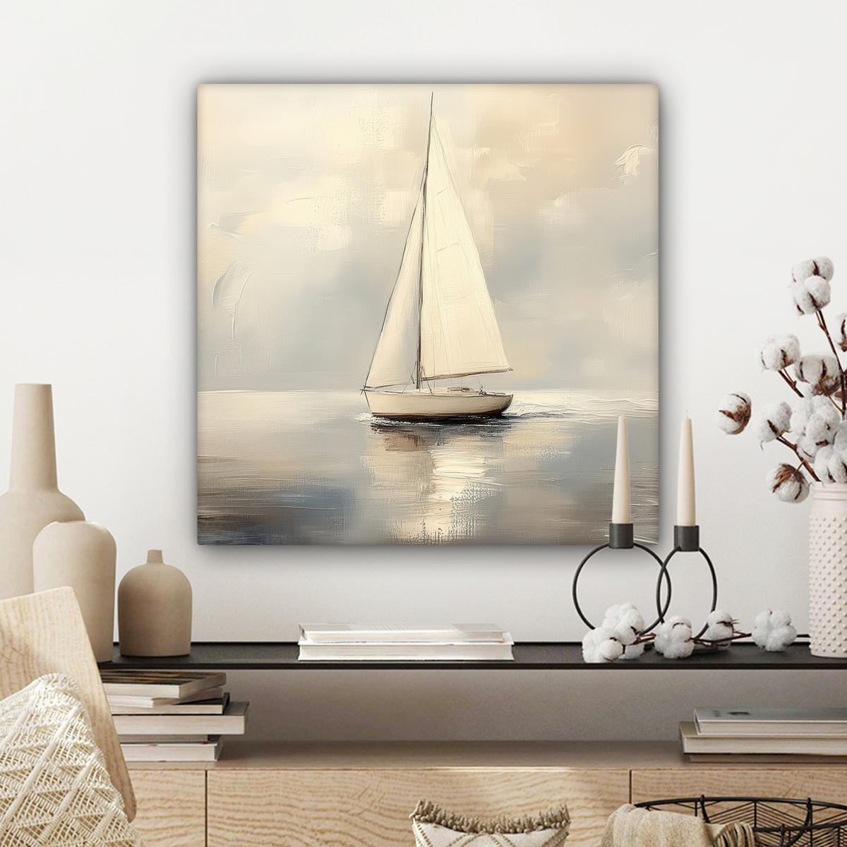 LEINWANDBILD Segelschiff - Meer - Bewölkt 50x50 cm - Creme, Textil (50/50cm) - MuchoWow