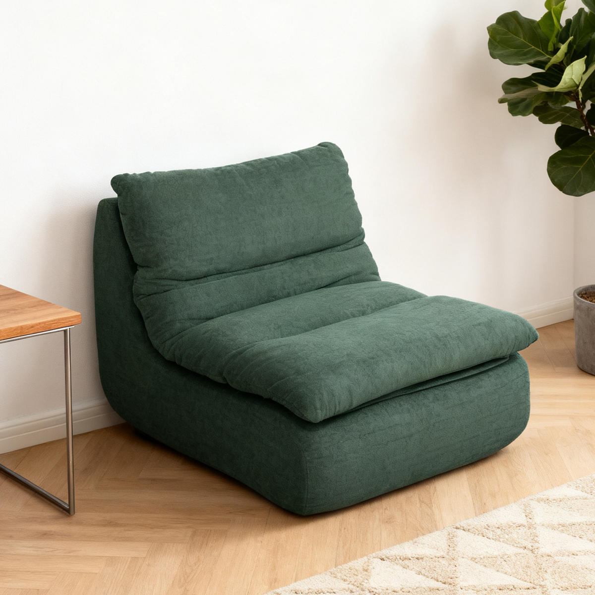 BODENSTUHL, Bodensessel mit einteiligem ultrahochdichtem Schaumstoff, Grün - Grün, Textil (82/75/103cm) - HOMCOM