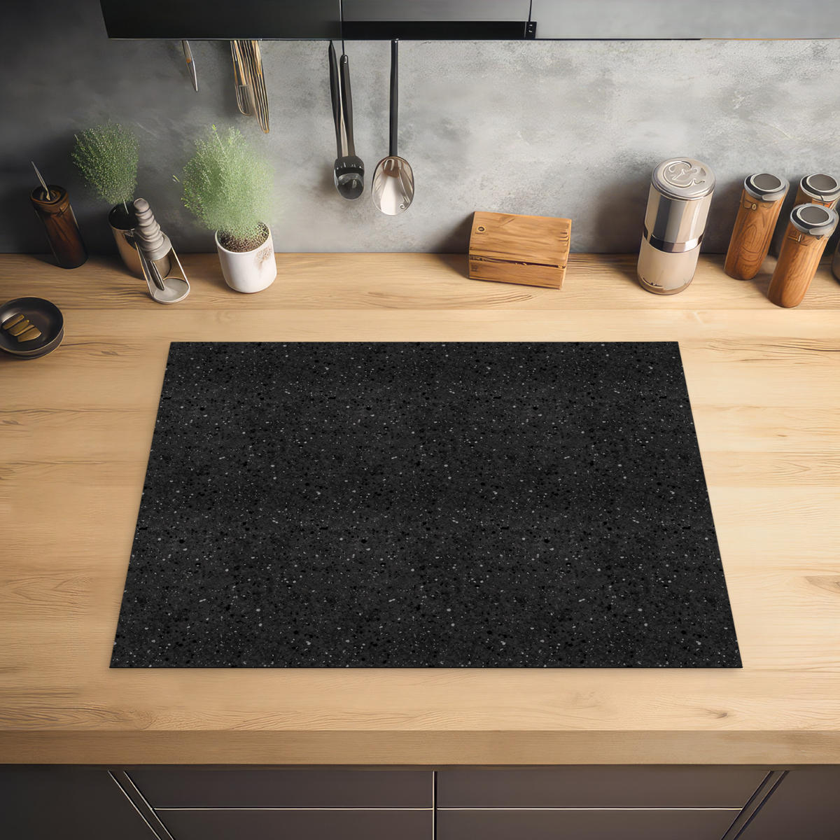 HERDABDECKPLATTE Granit - Schwarz - Grau Herdabdeckung Induktionsfeld 70x52 cm - Anthrazit, Kunststoff (70/52/0.2cm) - MuchoWow