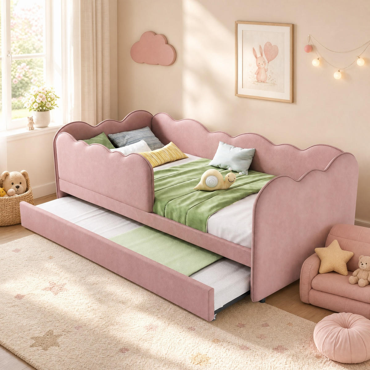 POLSTERBETT 90/190 mit Ausziehbett und Lattenrost in Rosa - Rosa, Holzwerkstoff/Textil (90/190cm) - EVRYAE