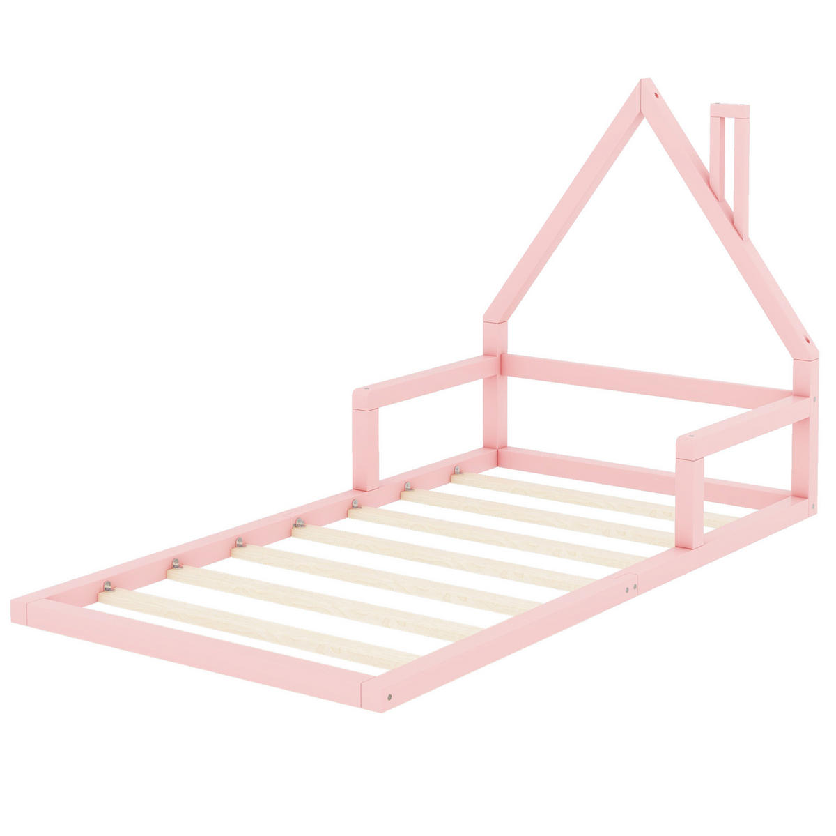 DĚTSKÁ postýlka 90x200 cm v domkovém designu z borovice a MDF, snadná údržba, Růžová - růžová, kompozitní dřevo (90/200cm) - Redom