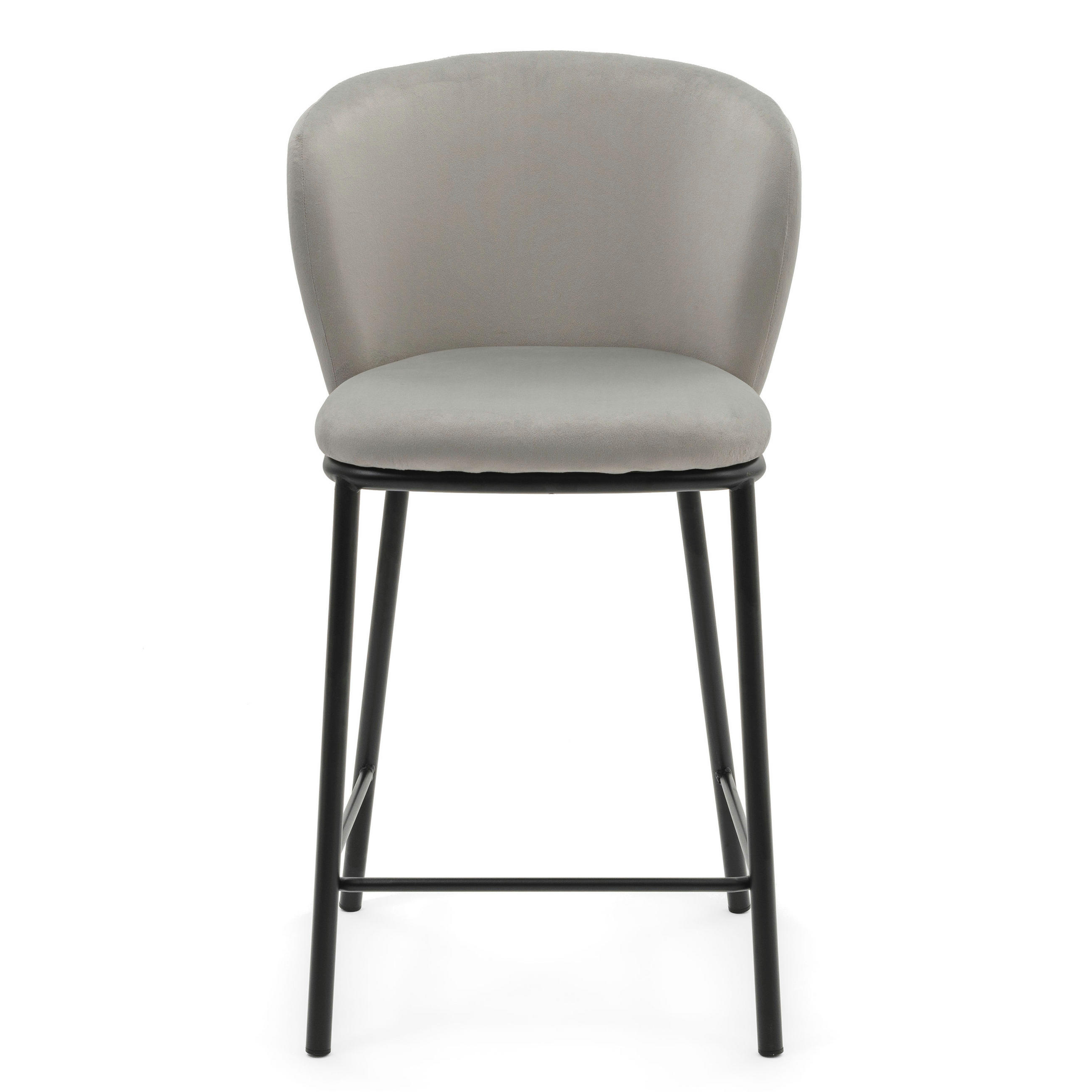 BARHOCKER BARI gepolsterter mit Steppung - hellgrau - Samt Velour - Hellgrau/Schwarz, Textil/Metall (55/94/57cm) - NEW HOME