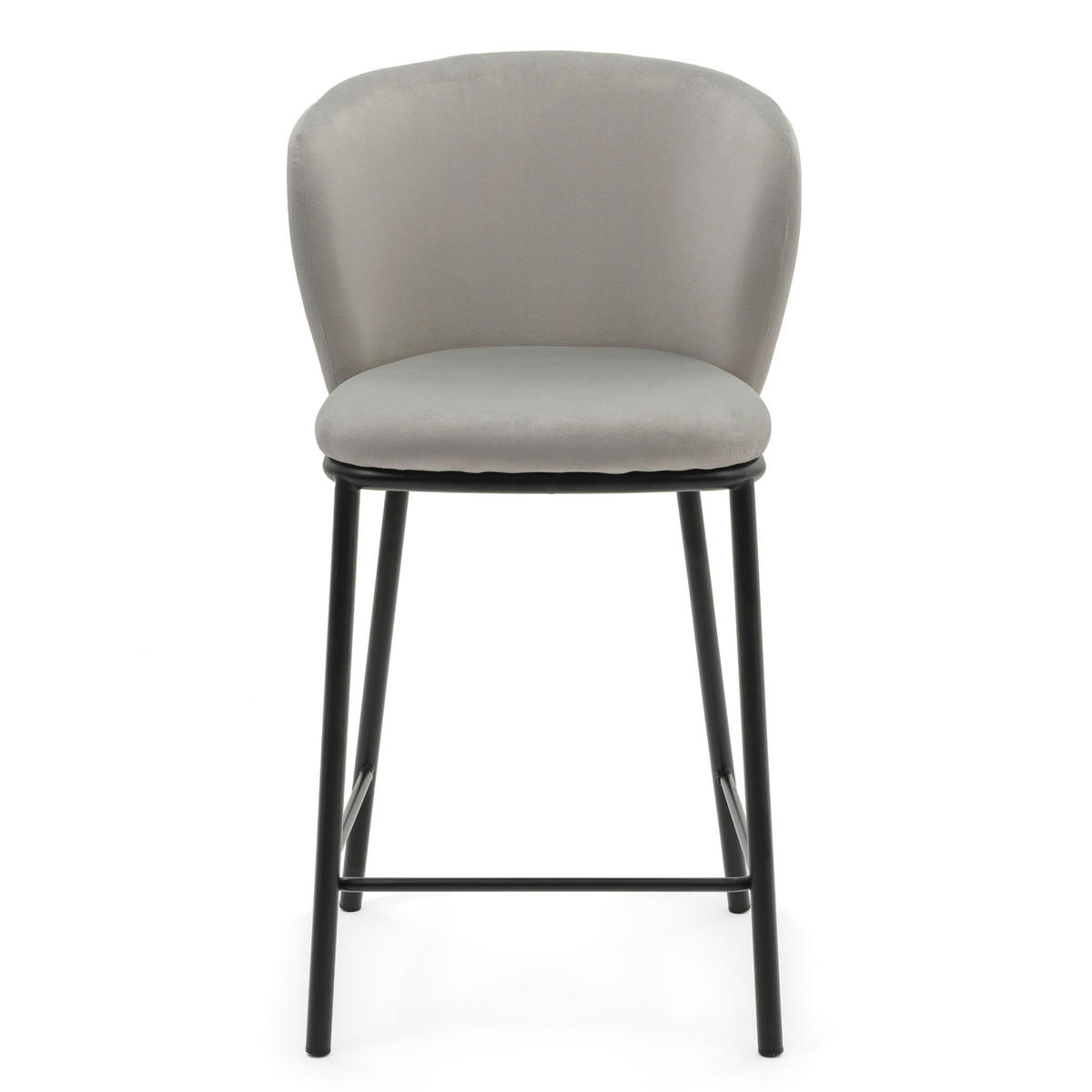 BARHOCKER BARI gepolsterter mit Steppung - hellgrau - Samt Velour - Hellgrau/Schwarz, Textil/Metall (55/94/57cm) - NEW HOME