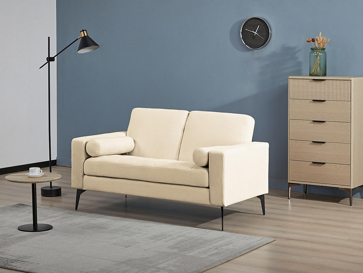 2-SITZER SOFA - Beige - Cord - Stahl - 142 x 82 x 76 cm - Beige/Schwarz, Textil/Metall (142/82/76cm) - home24