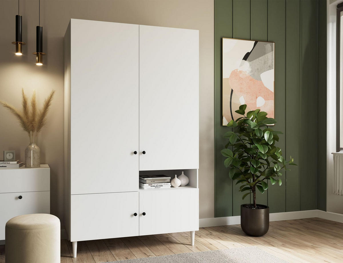 DREHTÜRENSCHRANK - Schrank Aries 120 - Weiß - Schwarz/Weiß, Holzwerkstoff (120/205/60cm) - Möblo