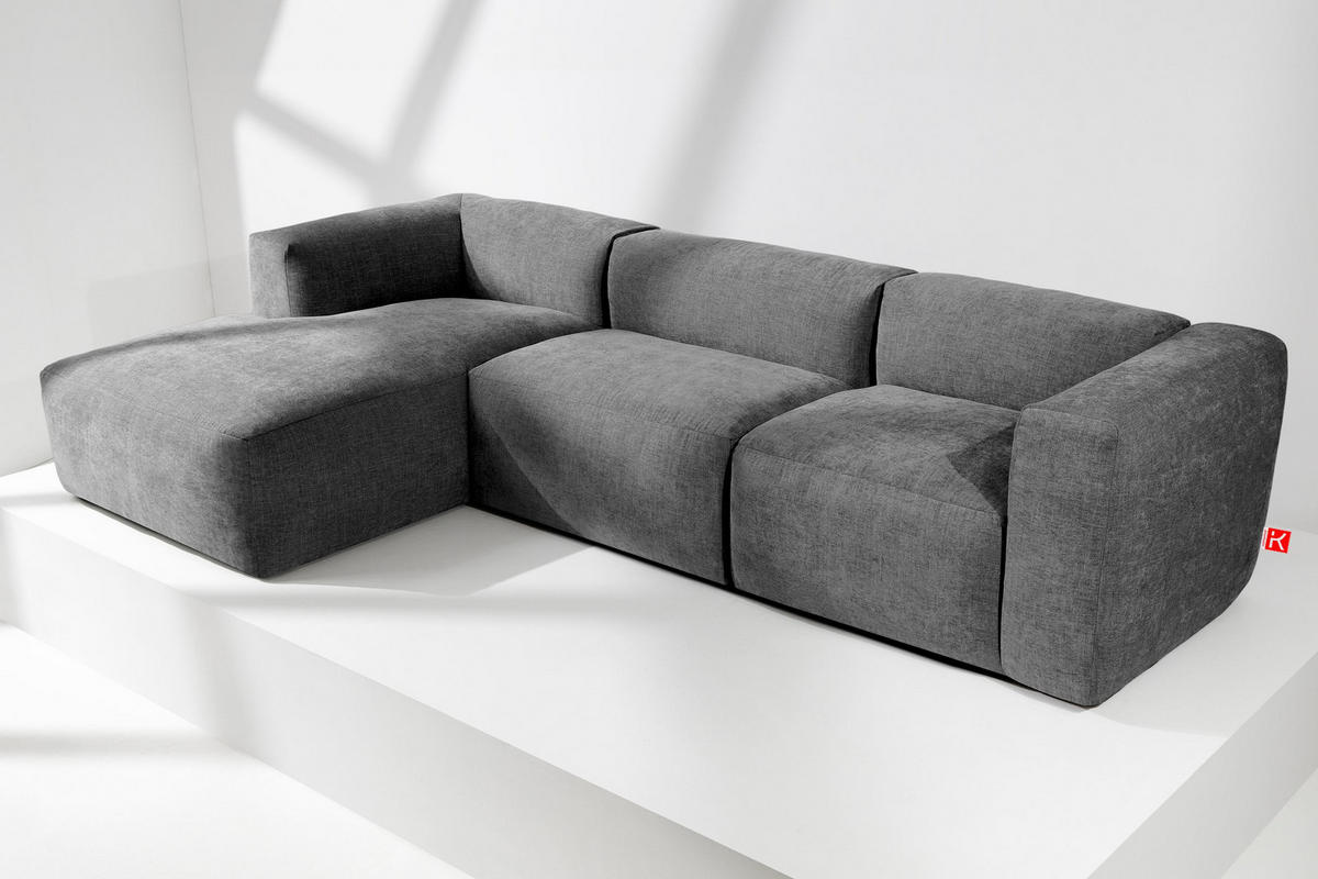 ECKMODULSOFA-LINKS BUFFO mit extrem weicher und bequemer Sitzfläche, Gewebestoff, aschfahl - Grau, Textil (297/180cm) - KONSIMO®