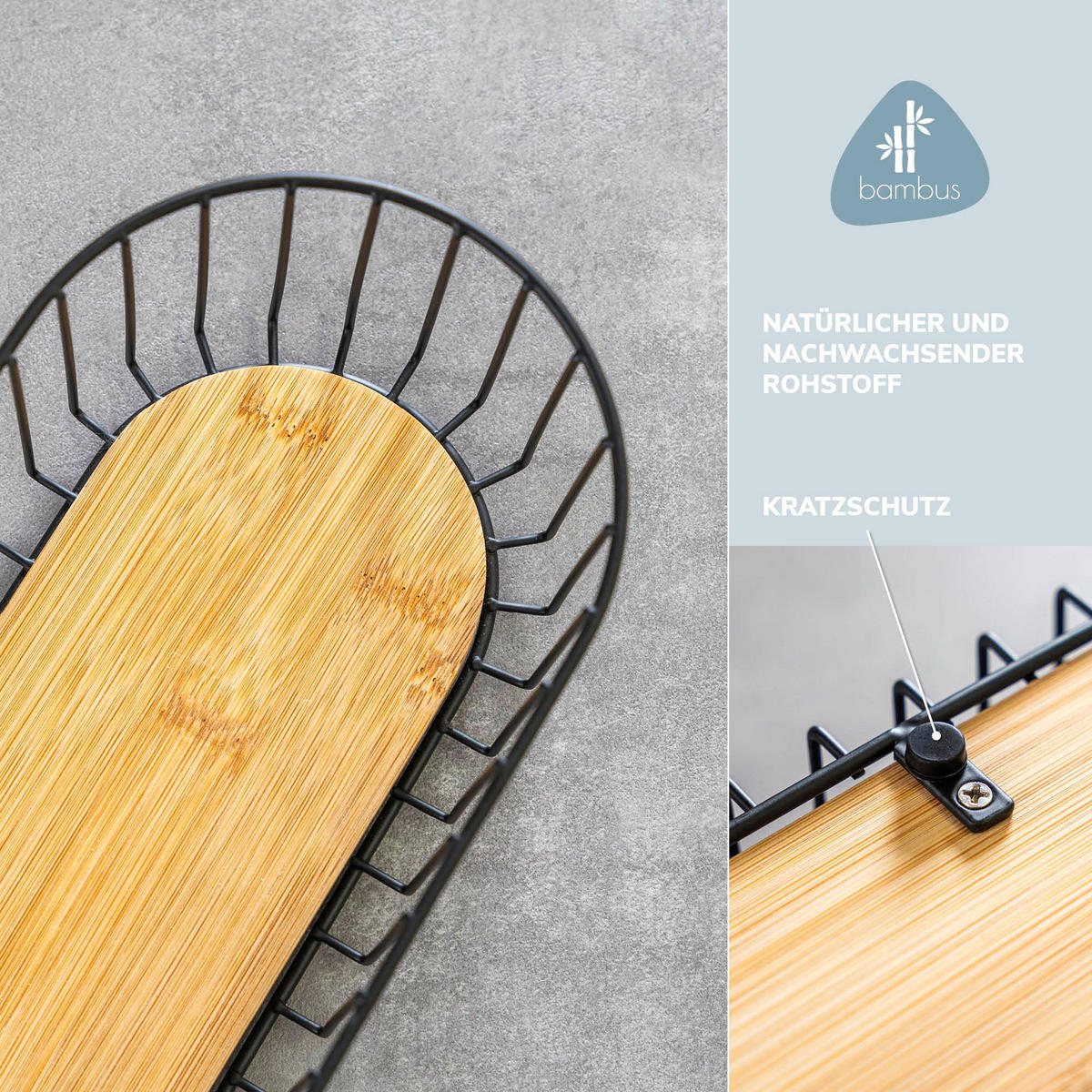 BROTKORB lang, Bambus/Metall schwarz - Schwarz, Metall (12.5/8.5/42cm) - eluno