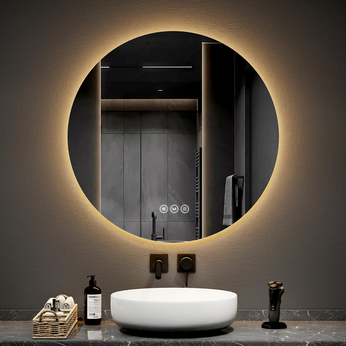 BADSPIEGEL Runder mit Antibeschlag Dreifarbige Beleuchtung ф80 cm - Weiß, Glas (80/3.5/80cm) - EMKE