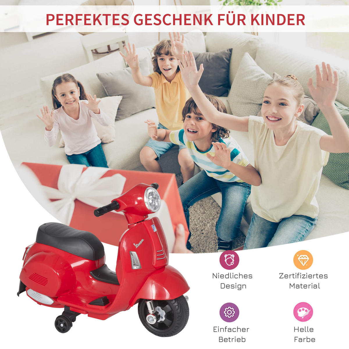 ELEKTRO-KINDERMOTORRAD Michelle Rot 66.5/38/52 cm - Rot, Kunststoff (52/66.5/38cm) - Jamb