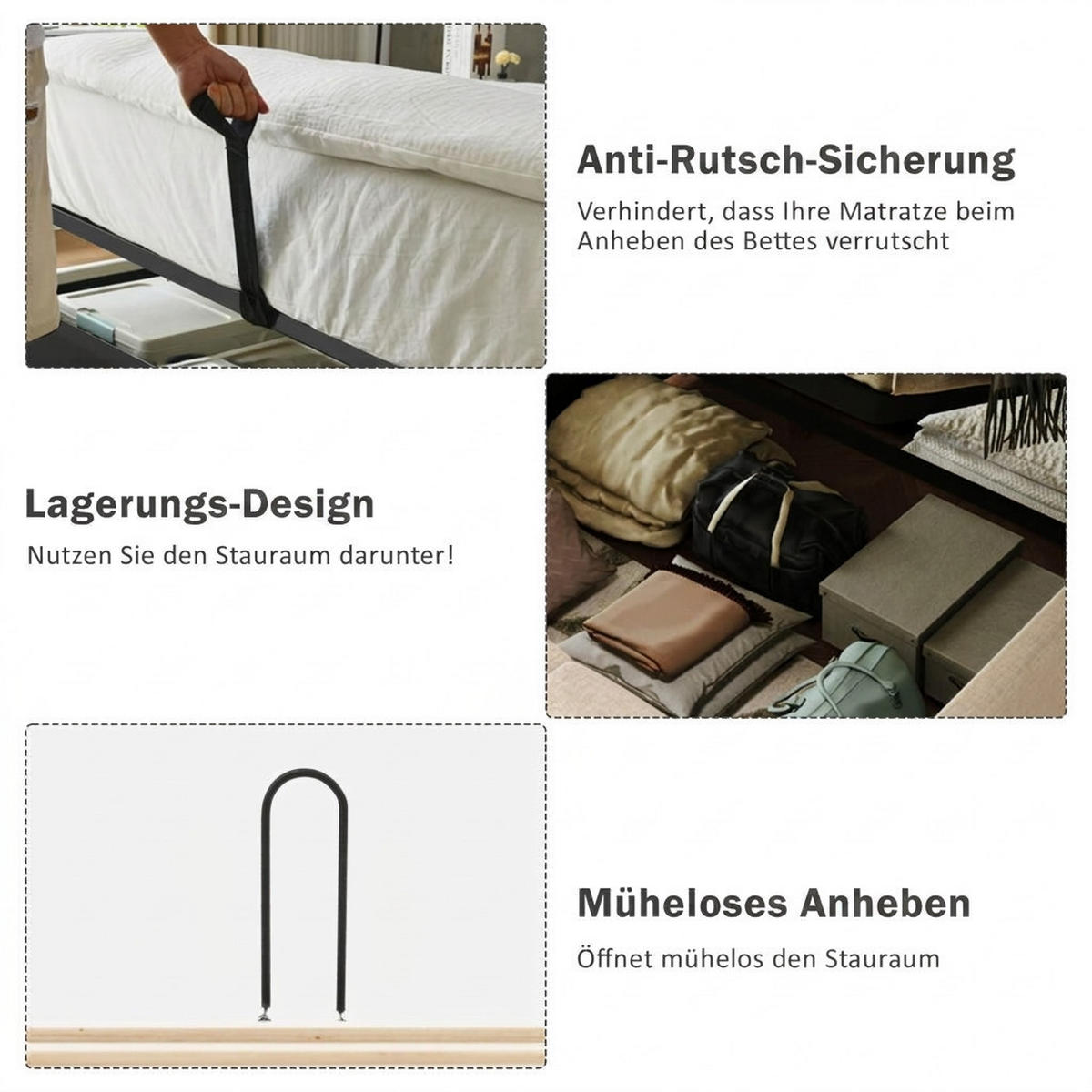 POLSTERBETT 180/200 cm Grau mit 2 Nachttischen und USB Ladefunktion (Ohne Matratze) - Grau, Textil (180/200cm) - Oxeza