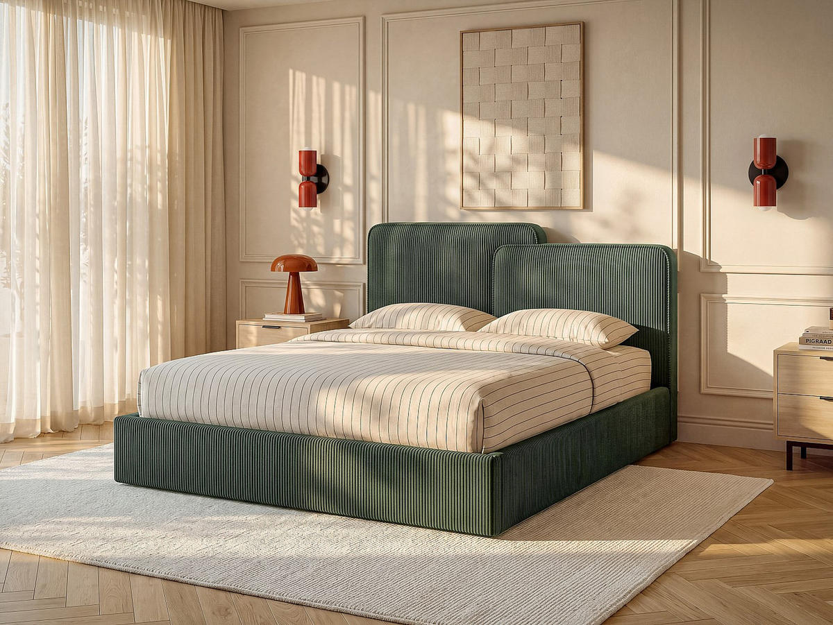 BETT mit Bettkasten - 2 Personen - stoff - tannengrün Nayola - Waldgrün, Textil (140/190cm) - Vente-Unique