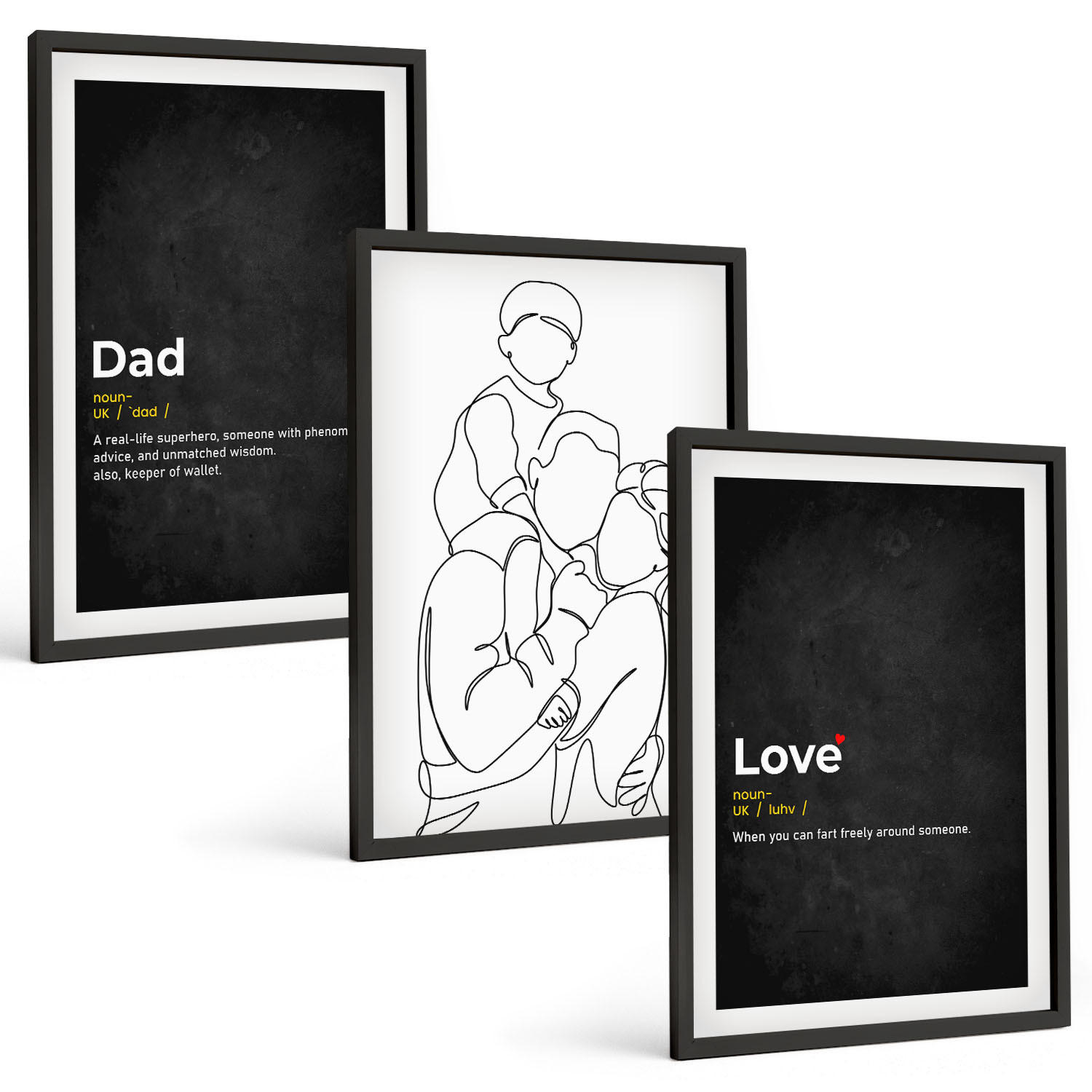 BILDER SET 3er Set - 40x60 cm Schwarzer Rahmen - Familiengeschichte, Kunst, Liebe, Vaterschaft - Schwarz, Kunststoff (40/60cm) - TULUP