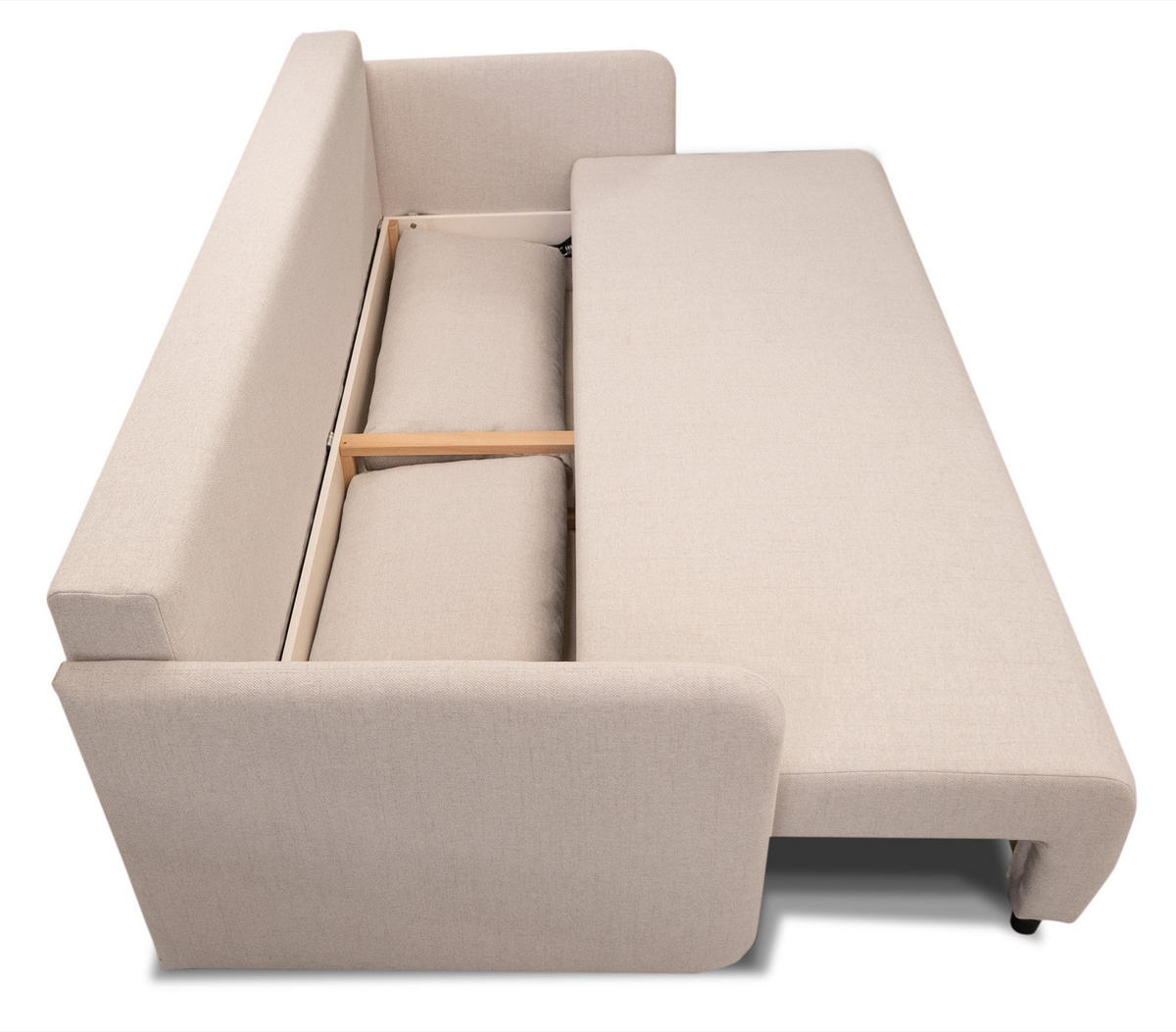 SOFA Anvio hellbeige mit Schlaffunktion - Ecru/Schwarz, Kunststoff/Textil (220/88/100cm) - Selsey