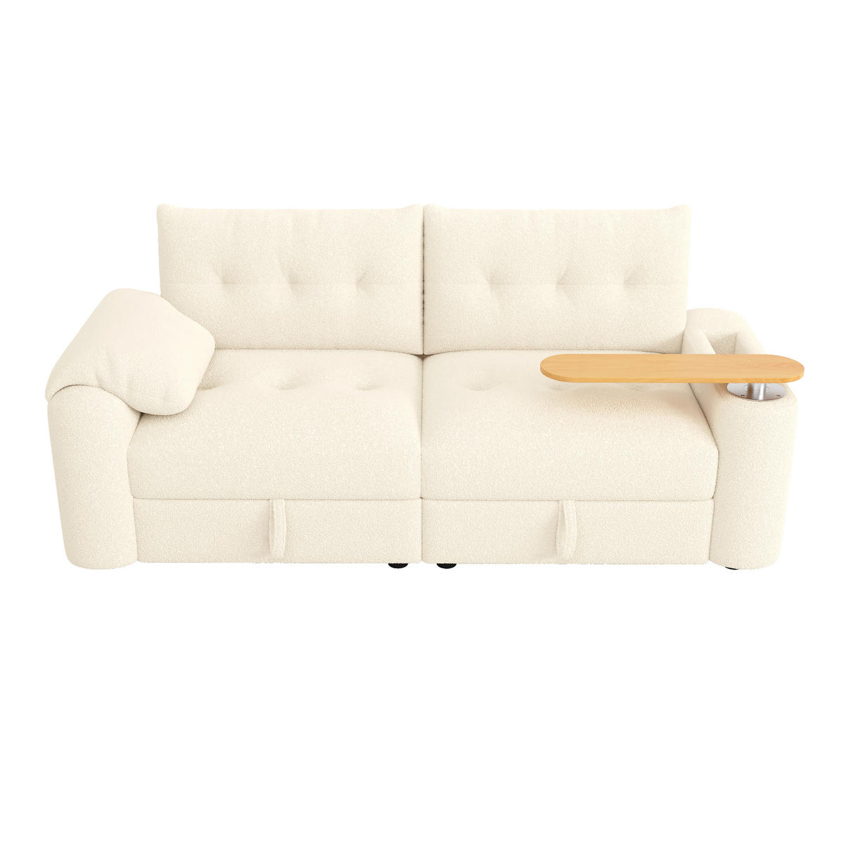 SCHLAFSOFA 3-Sitzer mit Teddyplüsch und Stauraum, Beige - Beige, Textil (207.5/87/80cm)