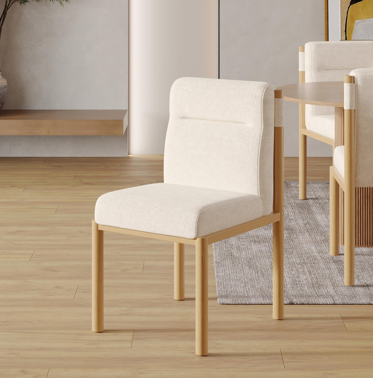 ESSZIMMERSTUHL 2er-Set Sherpa Beige Gestell in Eichenholz-Optik - Beige, Holz (52/80.5/46cm) - Meubliv