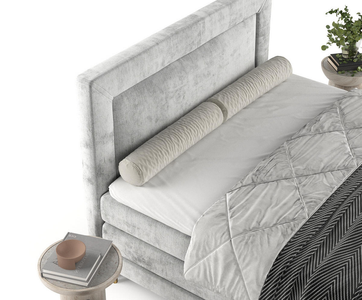 BOXSPRINGBETT Madame Hellgrau 160/200 cm mit Matratzen und Topper - Hellgrau/Schwarz, Holz/Holzwerkstoff (160/200cm) - Maison de Reve