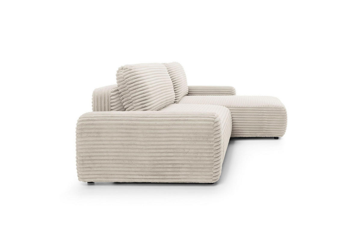 ECKSOFA OSSO Creme Velours-Stoff mit Schlaffunktion - Creme, Holz (264/162cm) - MASSENO