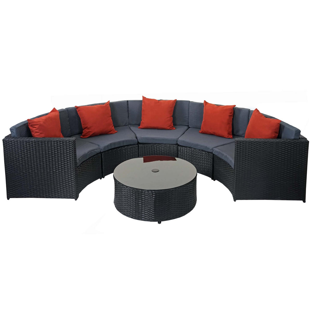POLY-RATTAN GARNITUR RUND Schwarz, Anthrazit, Orange - Anthrazit/Schwarz, Kunststoff - MCW