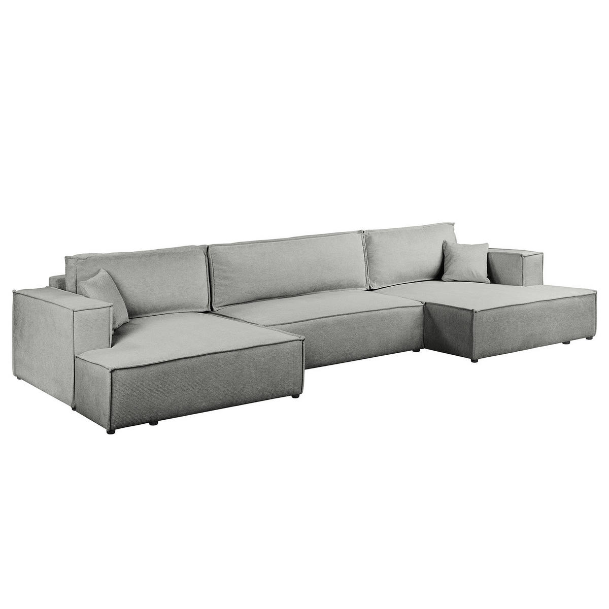 WOHNLANDSCHAFT mit Schlaffunktion - Dunkelgrau/Schwarz, Kunststoff/Textil (398/70/148cm) - home24