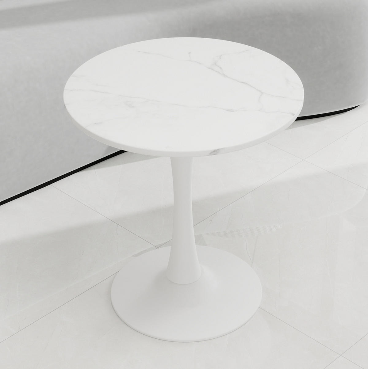 KONFERENČNÍ stolek 70/70/72 cm bílý z umělého mramoru kulatý minimalistický - bílá, kámen (70/70/72cm) - OKWISH