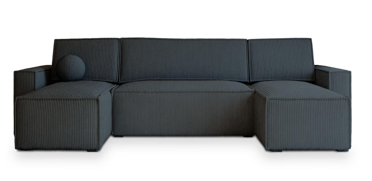 WOHNLANDSCHAFT PESANO P Graphitfarben Kordstoff mit Schlaffunktion - Graphitfarben, Holz (306/85/140cm) - MASSENO