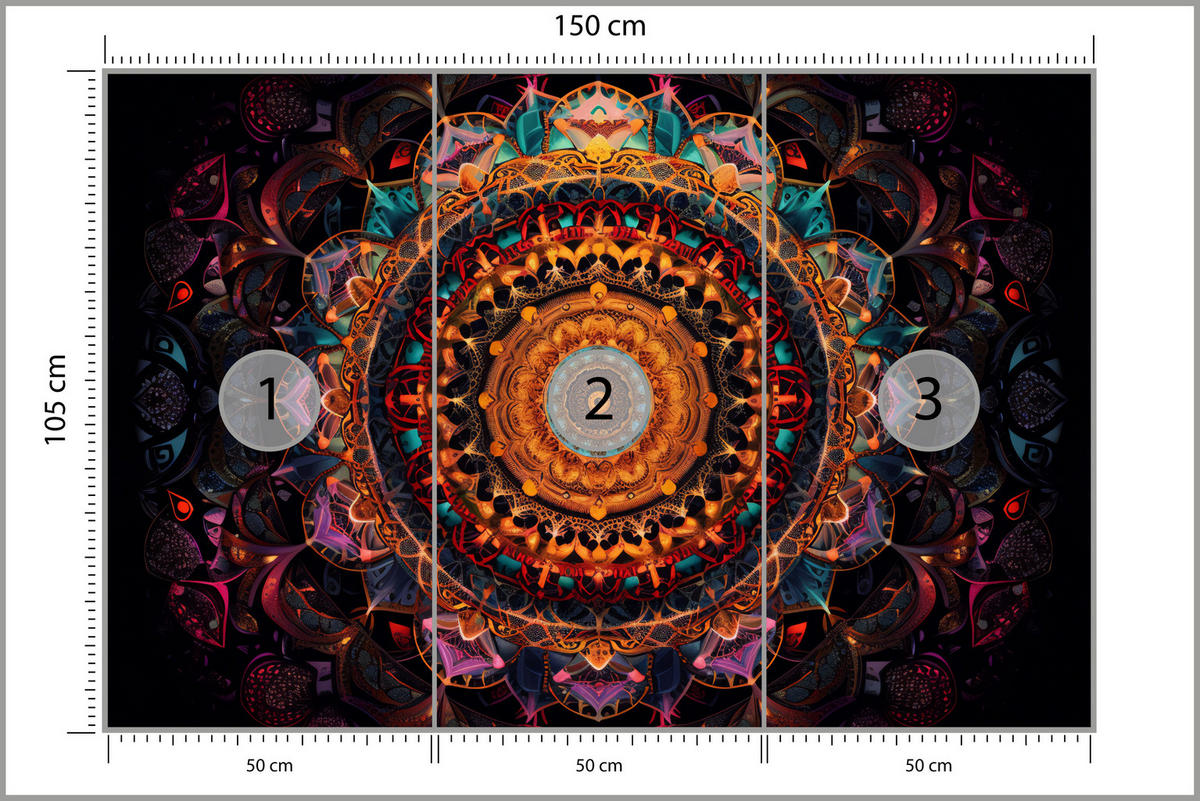 FOTOTAPETE für Schlafzimmer Bunte Mandala Vintage Orientalisch Harmonisch 150x105 - Gelb/Rot, Papier (150/105cm) - Muralo