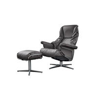 RELAXSESSEL MIT HOCKER MODO Grau Leder - Silberfarben/Grau, Leder/Metall (81/98/90cm) - KAWOLA