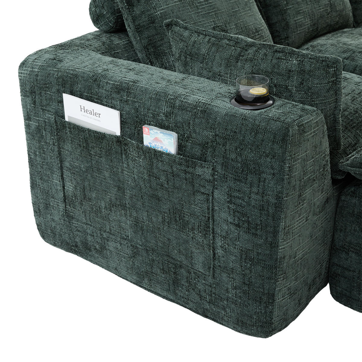 WOHNLANDSCHAFT DE-33951 modular mit 2 Fußhockern Dunkelgrün - Grün, Textil (161/75/332cm) - ComfortXL