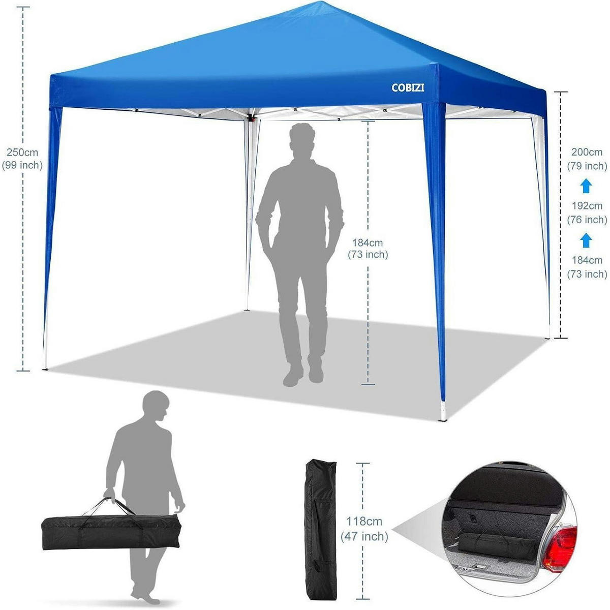 FALTPAVILLON 3 x 3 m Hellblau - Blau, Textil (300/203/300cm)