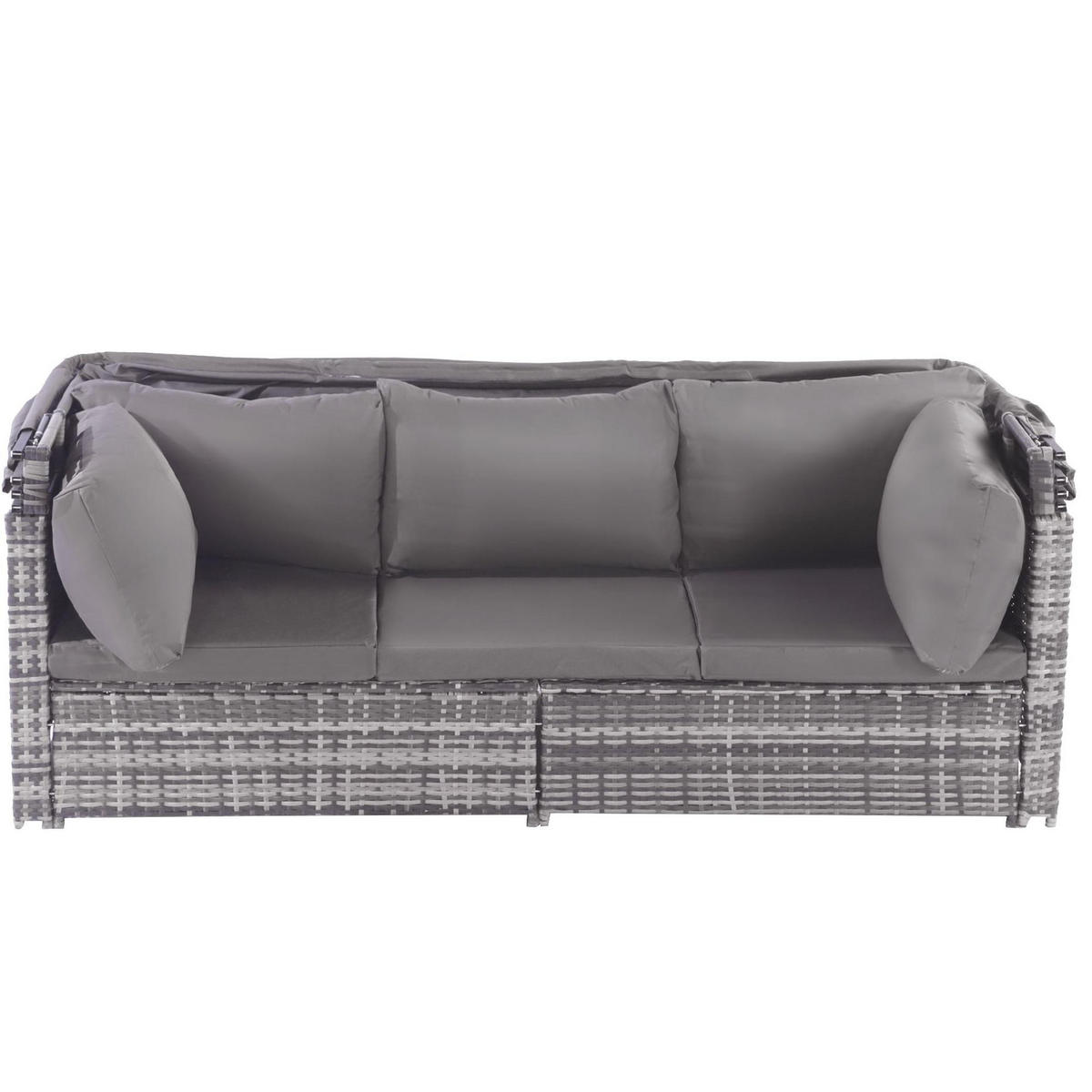 GARTENMÖBEL 194x70x157cm grau aus Rattan mit Markise - Grau, Kunststoff - Modfu