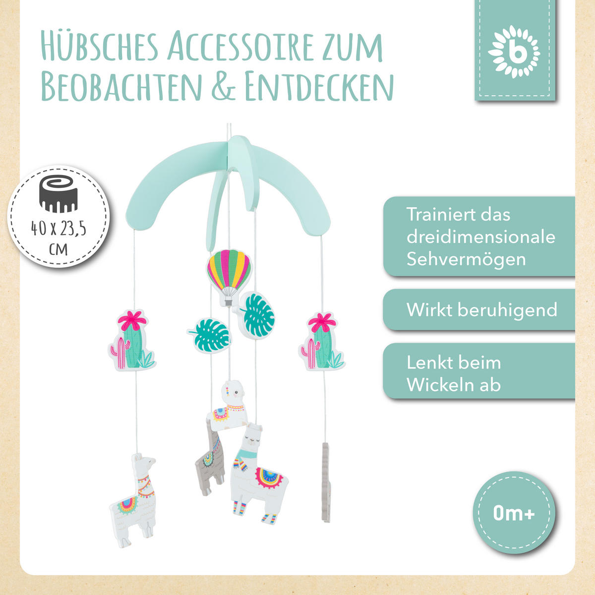 MOBILE Holz Lama - ab Geburt - Türkis, Holz (19.1/19.1cm) - Bieco Spielwaren