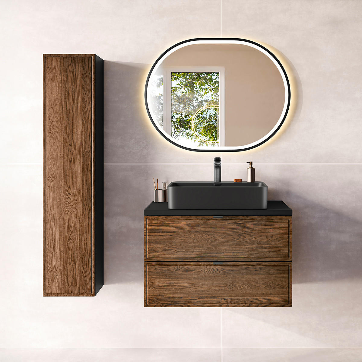 WASCHTISCH 80.2cm Elena Holz und Schwarz - Schwarz, Holzwerkstoff (80.2/52/46cm) - Petits-meubles