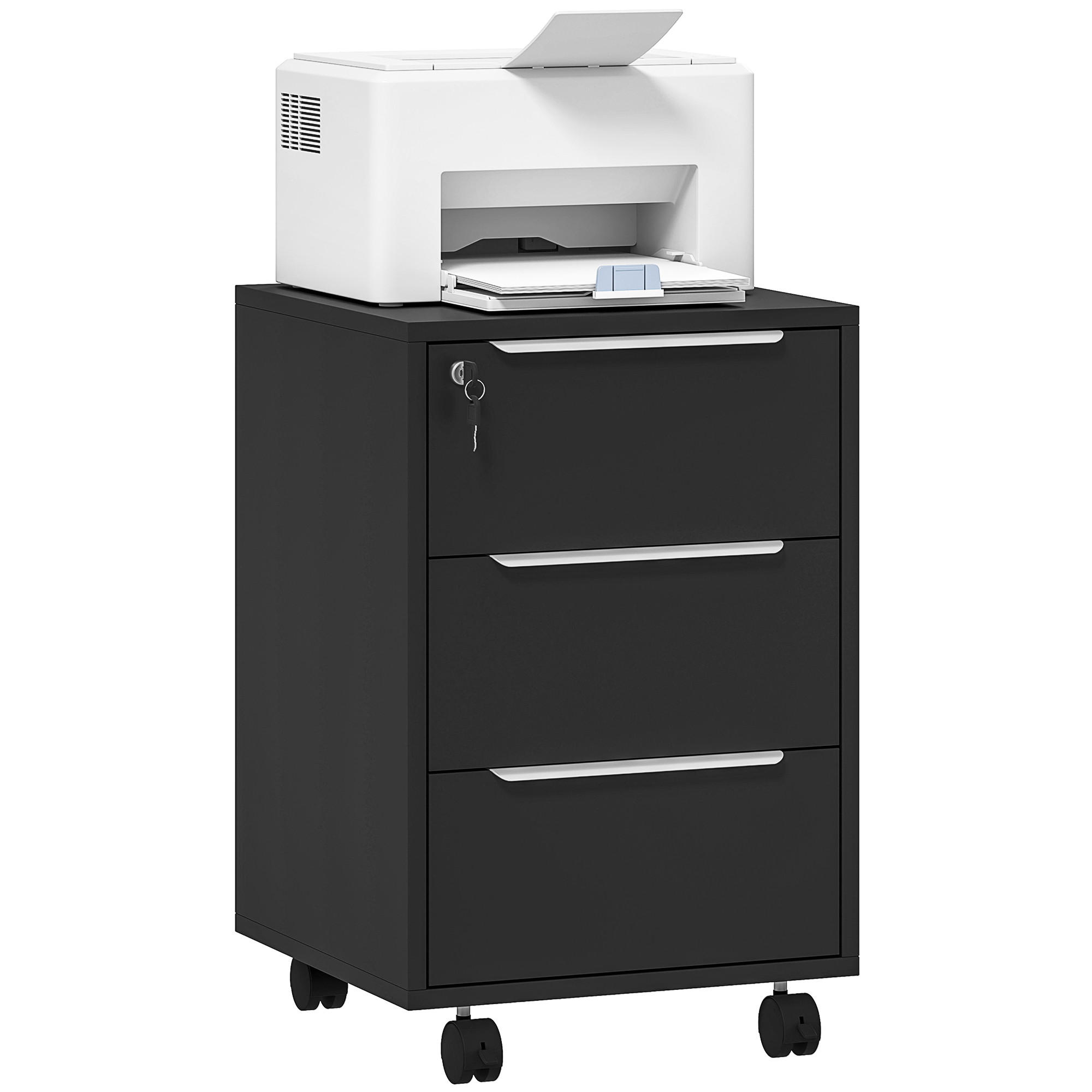 ROLLCONTAINER DE-14472 3 Schubladen abschließbar Schwarz - Schwarz, Holzwerkstoff (40/63.5/40cm) - ComfortXL