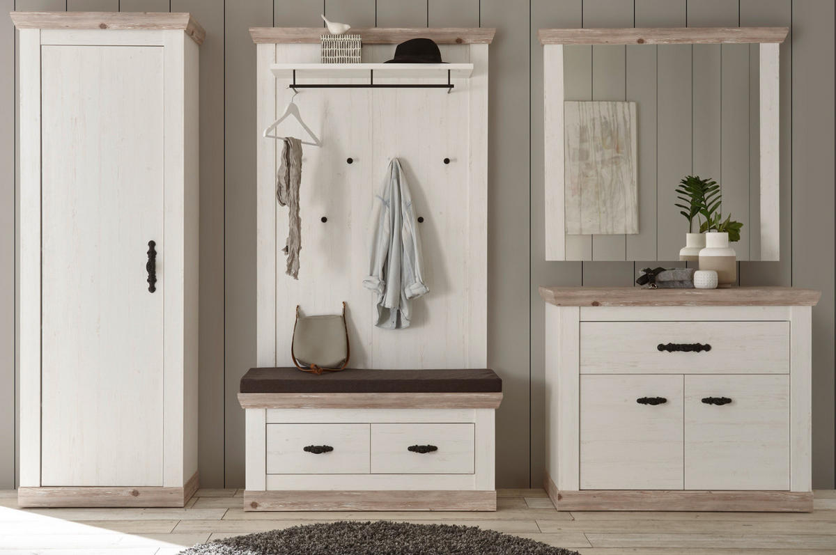 GARDEROBENSCHRANK Pinie weiß, Oslo Pinie Landhaus, Garderobe oder großer Schuhschrank, 73 x 201 cm - Anthrazit/Braun, Holzwerkstoff/Metall (73/201/38cm) - Furn.Design